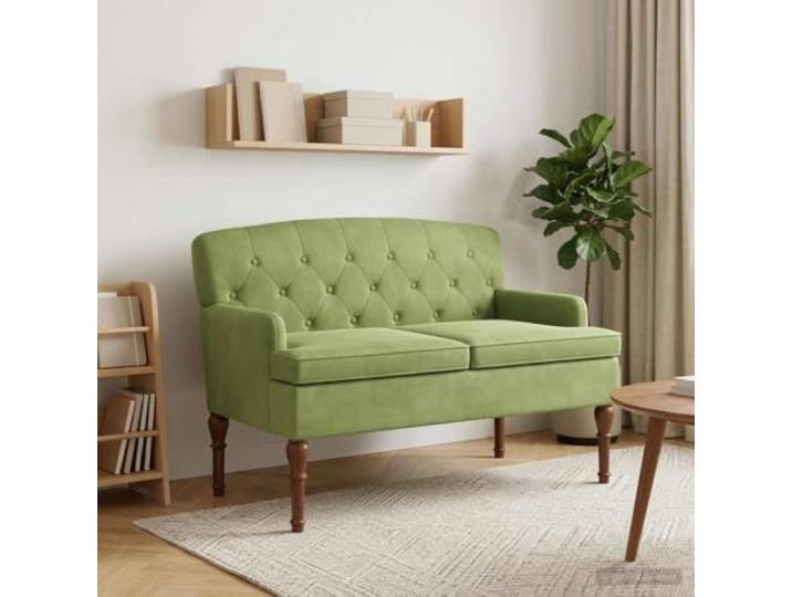 NLQMSU Sofa Love Seat Samt hellgrün gepolstert Knöpfe Weicher Samt, mit Knöpfen, Struktur aus Holz, dicke Schaumstoffkissen, abnehmbarer Sitz, Füße aus Gummibaumholz
