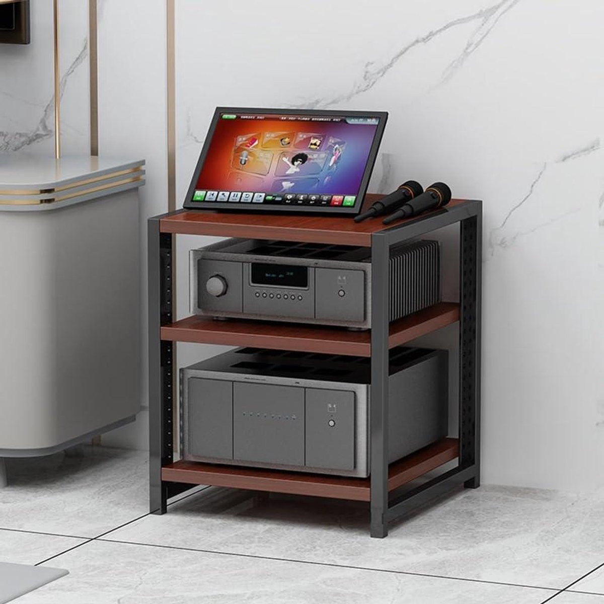 Hifi Rack Stereo Componentenkast met 3 Verstelbare Houten Planken - Walnoot