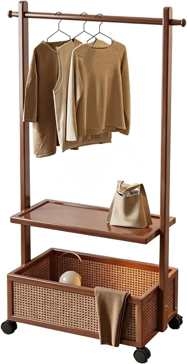 Merkloos Bamboe Kledingrek met Opbergmand - Staand Kledingrek - Naturel - 75 cm
