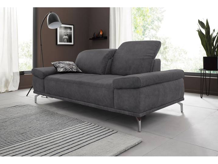 2-Sitzer Sofa, Luxus-Microfaser Vintageoptik, Anthrazit, 202×111 cm, Sitztiefenverstellung, Vintage, Places of Style