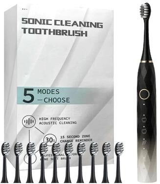 Inspired Living SmartClean Pro Electric Toothbrush With Rotary Action & 10 Replacement Heads black