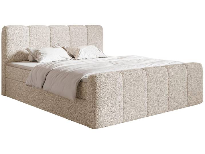 Selsey Cloudy II - Lit Boxspring 160x200 cm\, avec tiroirs de lit et topper\, Bouclé Beige clair