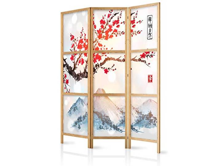 decomonkey Paravent Raumteiler Innen Weiß Landschaft, 135x171 cm, 3-teilig Spa, Wohnzimmer, Room Divider, Wall, Raumteiler Stehend, Trennwand, Sichtschutz, Spanische Wand, Sichtschutzwand, Holz