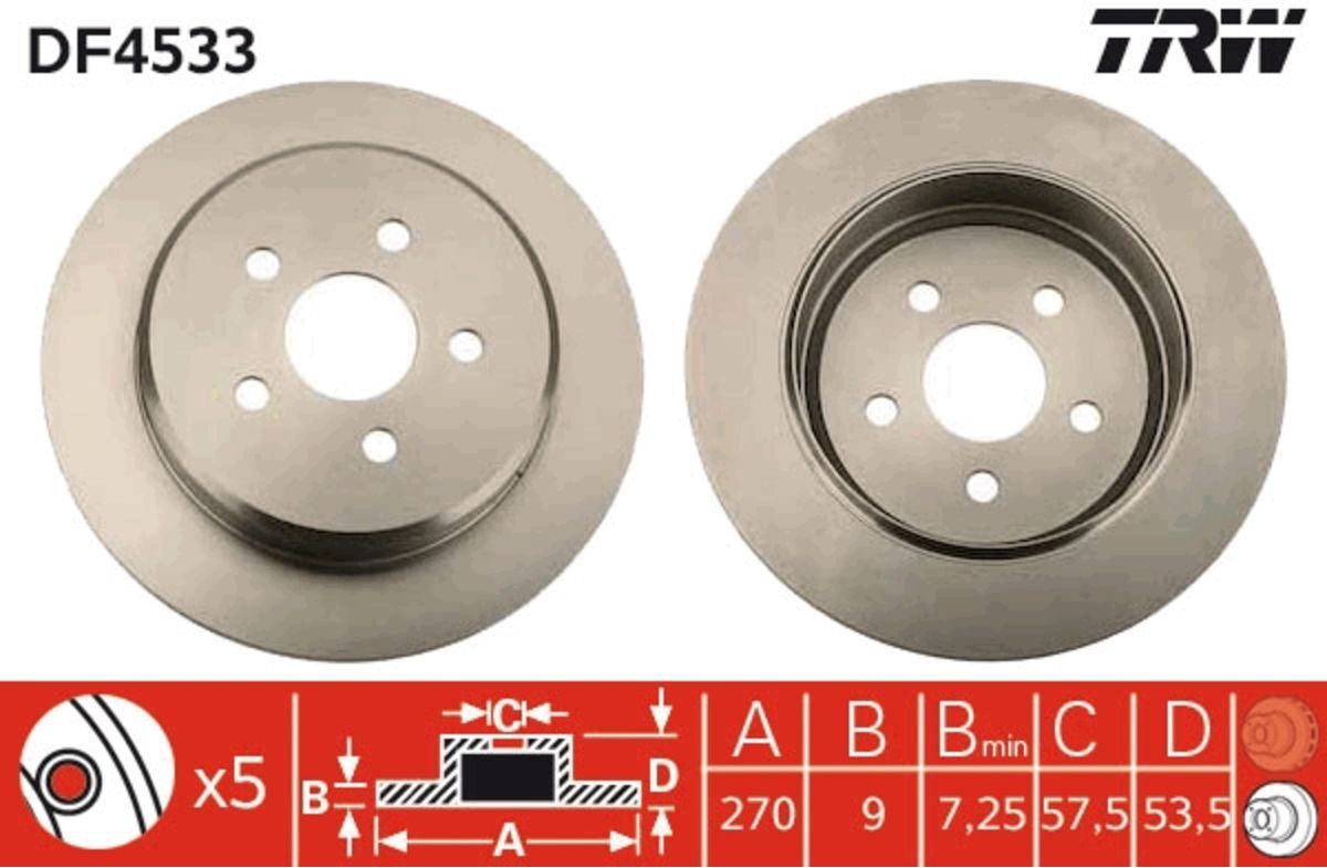 Bremsscheibe TRW DF4533 hinten, voll, 1 Stück