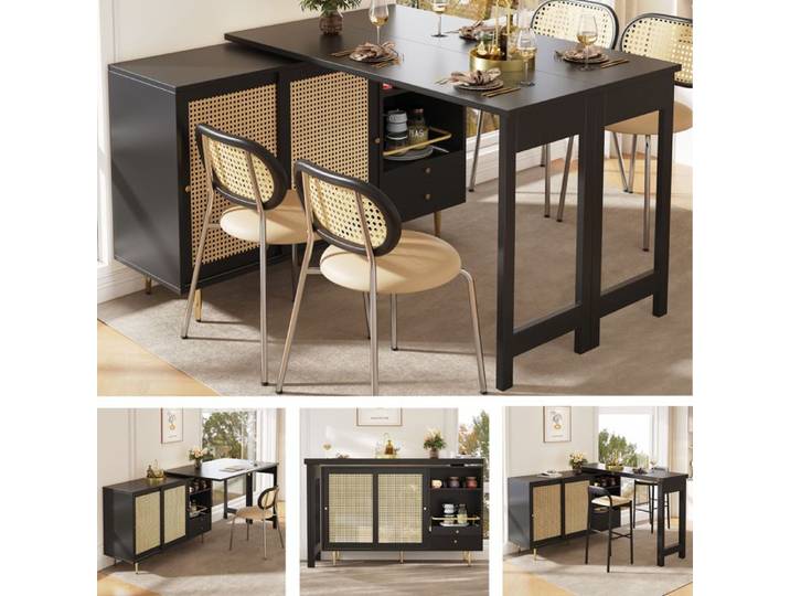 Table de Salle à Manger Extensible 107 x 40 x 71 4cm Meubles de Bar avec Plan de Travail Table de bar pivotante Table Cuisine