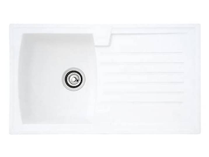 Respekta Évier en minéralite blanc Évier encastrable cuve 86 x 50 cm Évier adapté meubles sous-évier 45 cm large