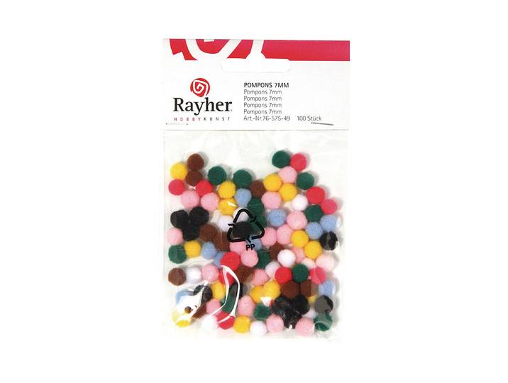 Rayher Pompons Farben Sortiert ⌀ 7 mm 100 Stück