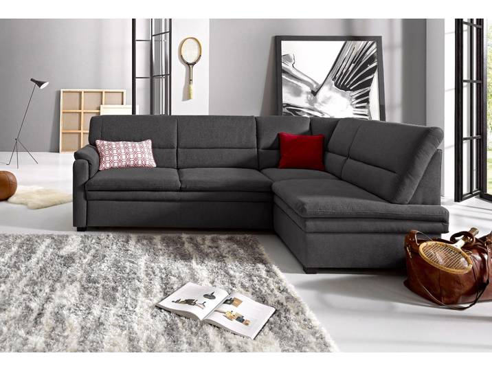 Ecksofa, Naturleder & Luxus-Microfaser, Anthrazit, 245×161 cm, Ottomane Rechts, Mit Federkern, Sit & More