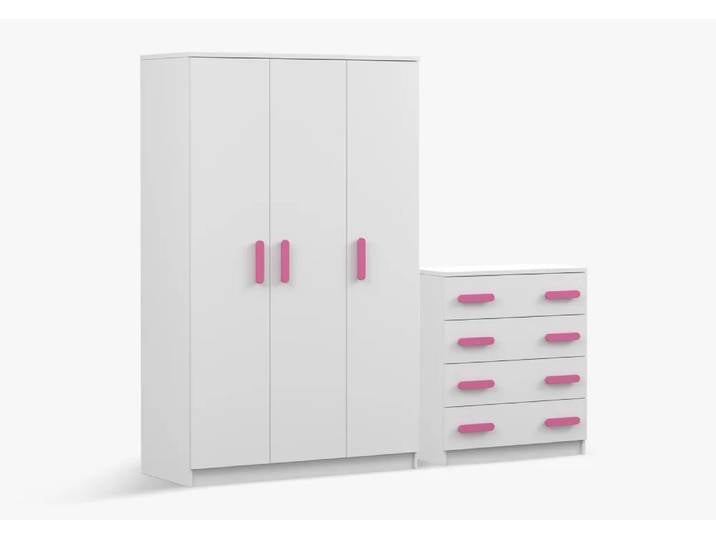 Drehtürenschrank und Kommode 2er-Set JONAS I 19/JONAS I 02 Weiß Weiß Rosa