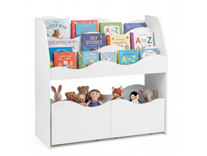 Kinder Speelgoedkast met 3 Golvende Niveaus Kinderboekenrek Speelgoedkast voor Kinderkamer & Speelkamer Wit