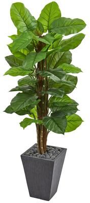 Nearly Natural 5' Large Leaf Philodendron Artificial Plant in Slate Planter (Real Touch)