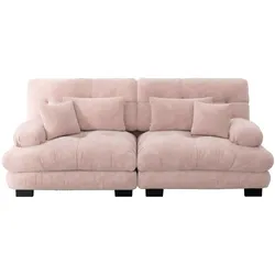 2-SITZER SOFA chenille rosa mit 4 kissen & modularem design