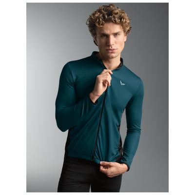 Trainingsjacke TRIGEMA "TRIGEMA Fahrradjacke mit 3-Teiliger Rückentasche", Herren, Gr. L, grün (saphir), Trikot, 100% Polyester (recycelt), Jacken Trainingsjacke