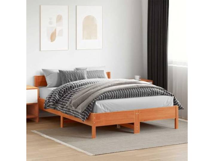 Massives Kiefernholz Stabil Schlafzimmer Bettgestell 120x200 cm Braun Massivholzbett ohne Matratze Wachsbraun 120x200 cm Kiefernholz Stabil Bettgestell mit Kopfteil Lattenrost Schlafzimmer