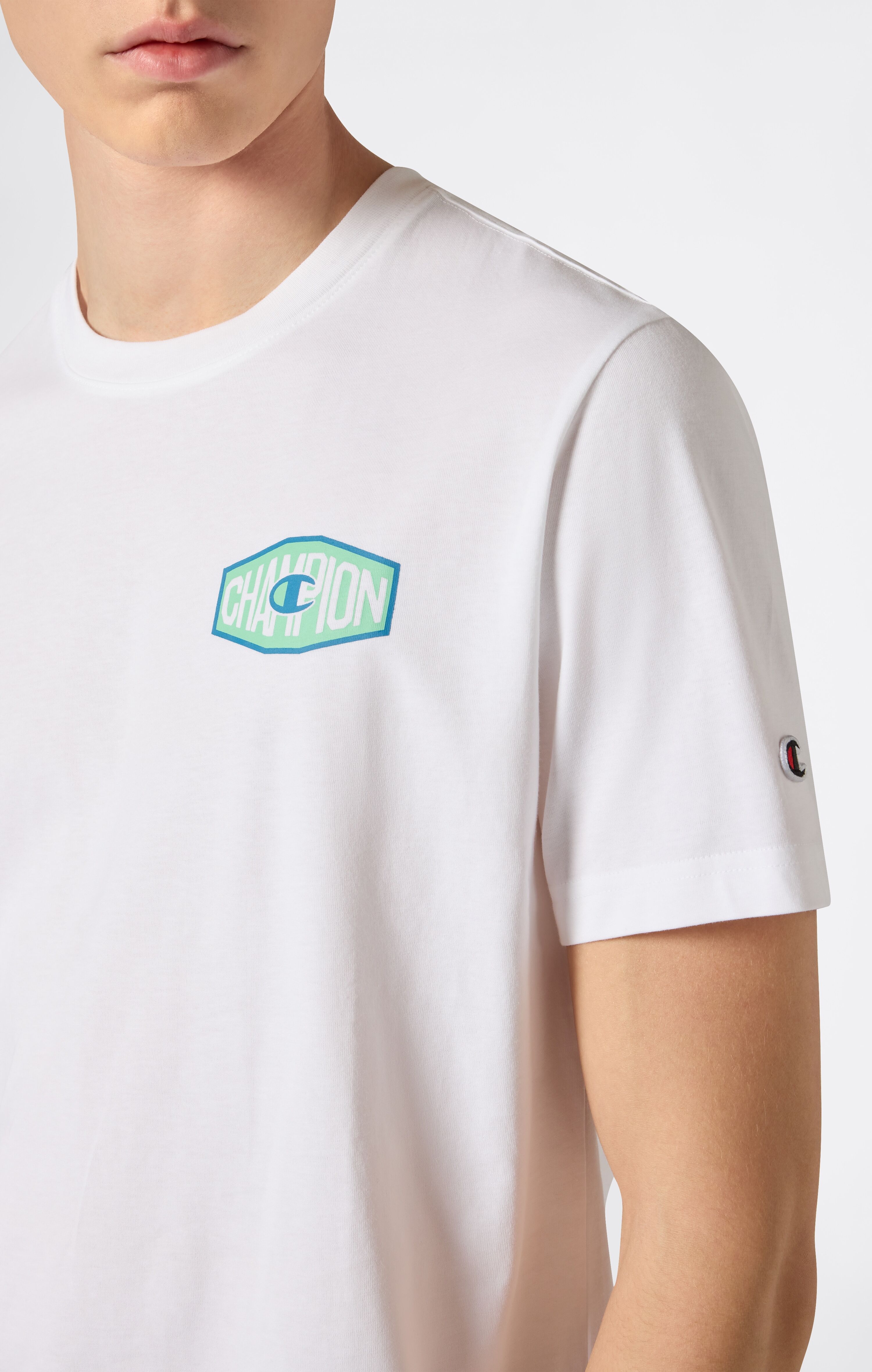T-Shirt CHAMPION "Graphic T- Shirt", Herren, Gr. S, weiss (wht), Obermaterial: 100% Baumwolle, Shirts T-Shirt, aus Baumwolle, für Erwachsene geeignet wht S