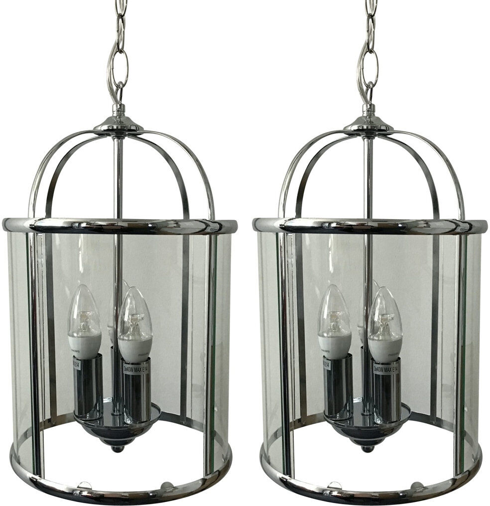 Longshore Tides Kalel 3 - Light Lantern Pendant Brushed Chrome 45cm H X 24cm W X 24cm D