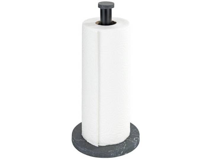 Küchenrollenhalter WENKO Modell Marmor , schwarz, H:32cm L:15cm, Polyresin, Küchenrollenhalter, Küchenrollenhalter, freistehender Papierrollenhalter für die Küche, elegante Marmoroptik