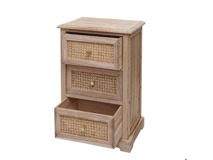 Commode avec 3 tiroirs en bois et rotin avec boutons decoratifs en metal 63x40x28 cm 04_0006509