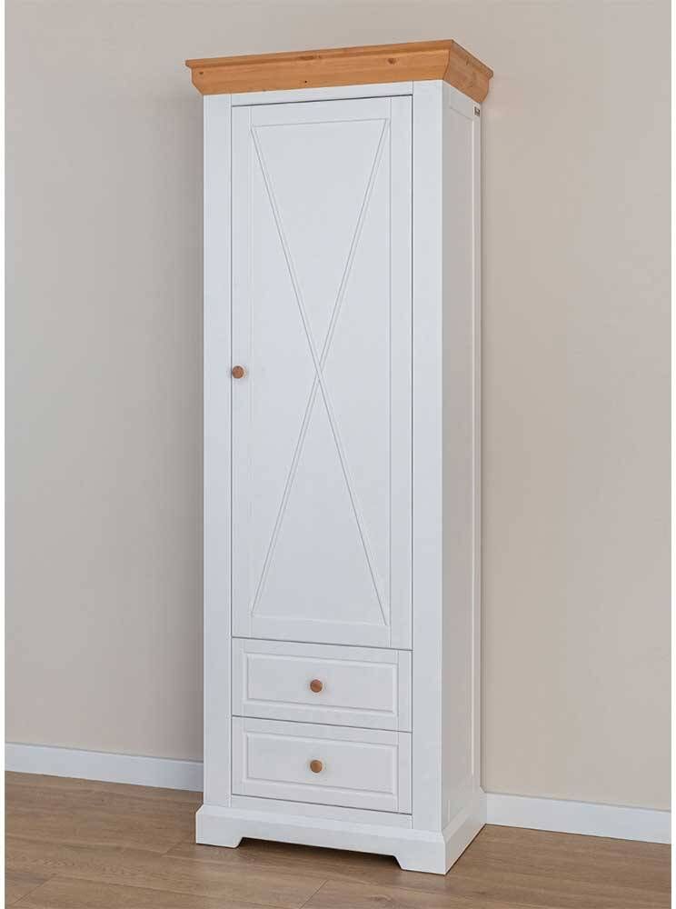 Pharao24.de Holzschrank Schrank Holz mit zwei Schubladen und Holzgriffen