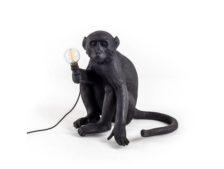 SELETTI lampe de table MONKEY LAMP à LED BLACK EDITION (Noir - Résine)