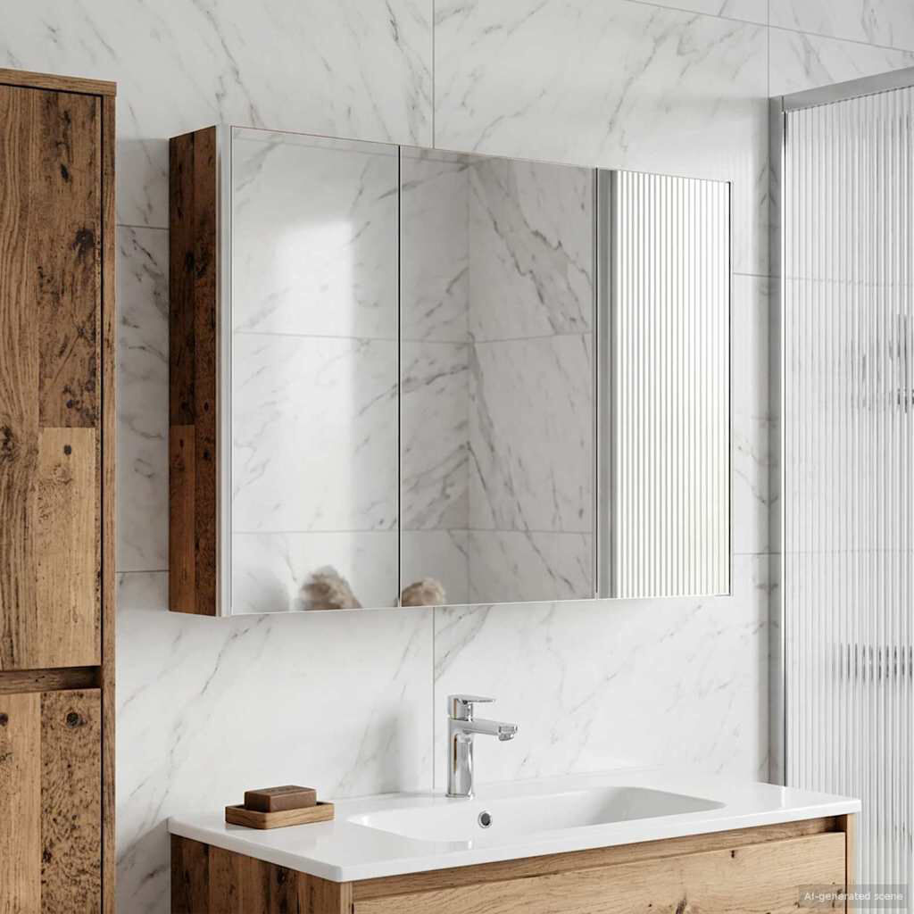 Metro W H Wall Mounted Required Medicine Cabinet Mirror 2 Artisan Oak 70cmH x 103.5cmW x 15.5cmD