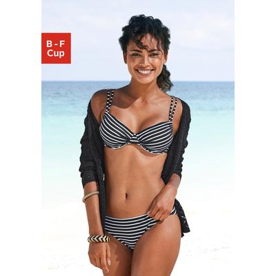 Bügel-Bikini-Top S.OLIVER "Hill", Damen, Gr. 38, Cup F, schwarz-weiß (schwarz, weiß, gestreift), Microfaser, Polyamid, Bikini-Oberteile, mit Doppelträger
