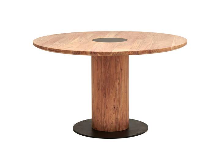 Livetastic Esstisch, Schwarz, Akazie, Holz, Metall, Akazie, vollmassiv, Holz, rund, Säule, Bodenplatte, 130x76x130 cm, Esszimmer, Tische, Esstische, Esstische rund