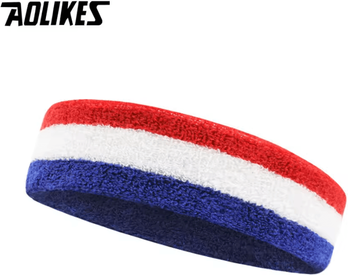 Inspire Curations AOLIKES Cotton Athletic Headband Elastic Sports Sweatband For Basketball, Tennis And Fitness blue White Red