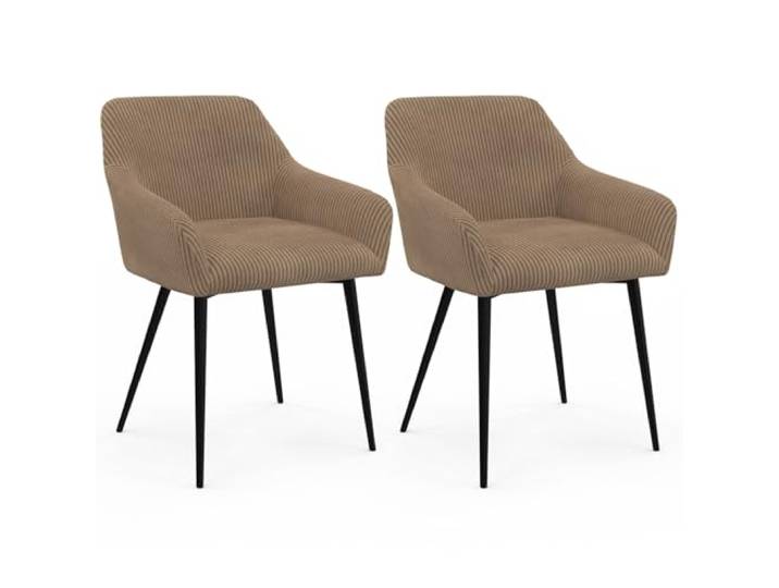 IDMarket - Set aus 2 Esszimmerstühlen, Tischsesseln Jany aus taupefarbenem Cordvelours