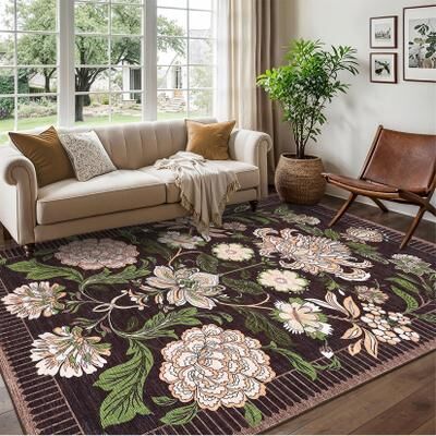 Garvee Cottage Peony Floral Washable Area Rug