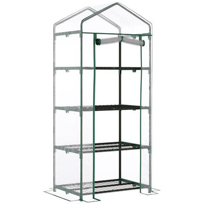OKWISH Mini-Foliengewächshaus aus Stahl, transparent, 70x50x160 cm, mit 4 Regalböden, UV-beständig, frost- und witterungsgeschützt