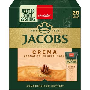 Jacobs Kaffee Crema, löslicher Kaffee, Arabica & Robusta, 20 Portionssticks
