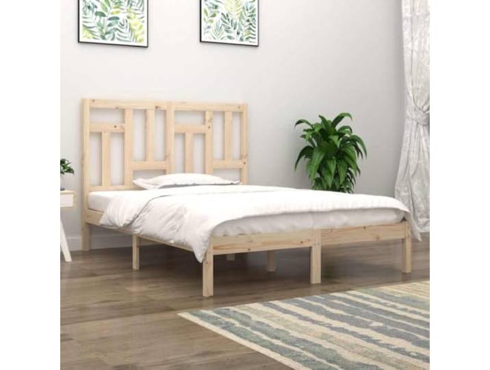 KGHFDVB Bett Natur 135 x 190 cm aus massivem Kiefernholz (unbehandelt) stabiles Bettgestell mit Kopfteil, für Matratze 135 x 190 cm, fürs Schlafzimmer, Massives Kiefernholz