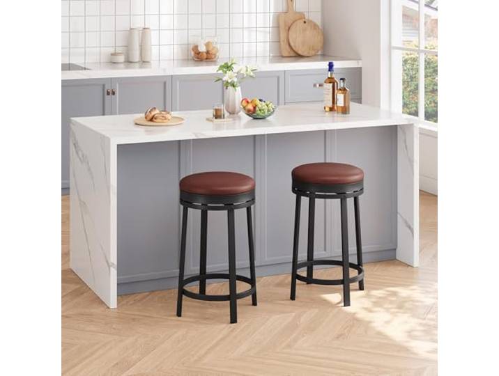 IDEALHOUSE 2er Set drehbare Barhocker, höhenverstellbar, braunes PU-Leder, Metallgestell mit Fußstütze, belastbar bis 127 kg – für Kücheninsel, Home Bar & Essbereich, Farbe: System Default