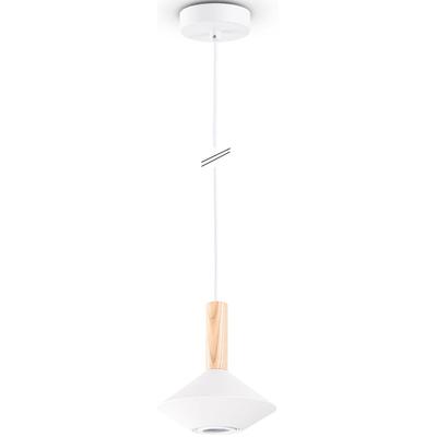 PACO HOME Pendelleuchte "MORA", weiß, Ø 17cm H: 171cm, Leuchten, Wohnzimmer Esszimmer Trichterform Modern Holz Metall GU10, Pendelleuchte