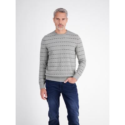 Strickpullover LERROS "Strickpullover mit geometrischem Muster aus Mischgewebe", Herren, Gr. M, grau (platinum grau melange), 53% Baumwolle, 47% Nylon, Rundhals, Pullover Strickpullover