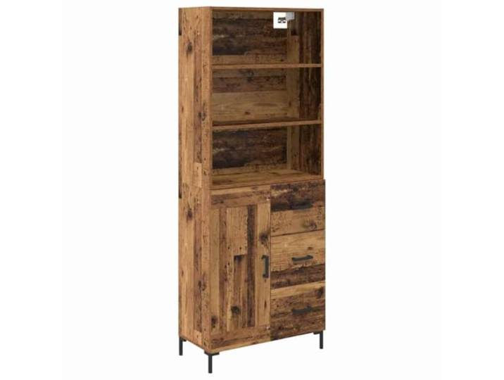 HGFDVCMR Highboard Altholz 69,5 x 34 x 180 cm Holzwerkstoff Stilvoller Stauraumschrank fuer Wohnzimmer und Esszimmer mit 3 Schubladen und Tuerfach fuer vielseitige Organisation.