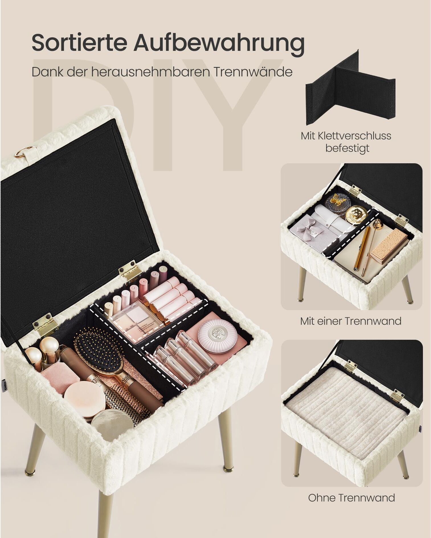 Hocker SONGMICS "Dressing Table Chair Stool with", bunt, B:40cm H:50cm T:30cm, Hocker, Hocker bunt B/H/T: 40cm x 50cm x 30cm