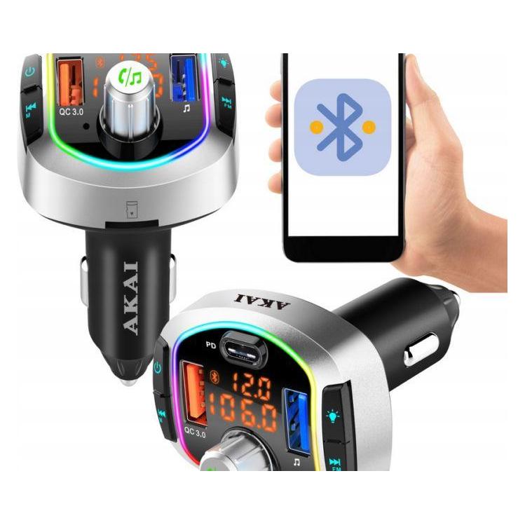 Akai Transmiter, FMT-63BT, BT, FM, Hands-Free, USB, TF karta, LED světla, digitální LED displej (Sender) (49042445)
