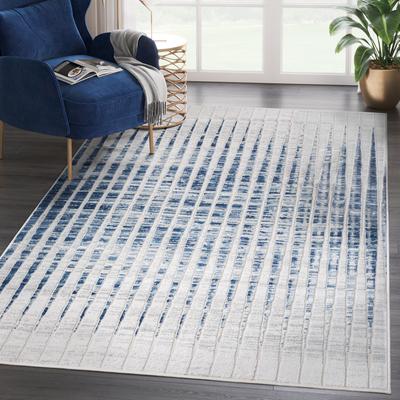 Abani Rugs Abani Atlas Collection ATL120A Vertical Lines Blue Grey Area Rug