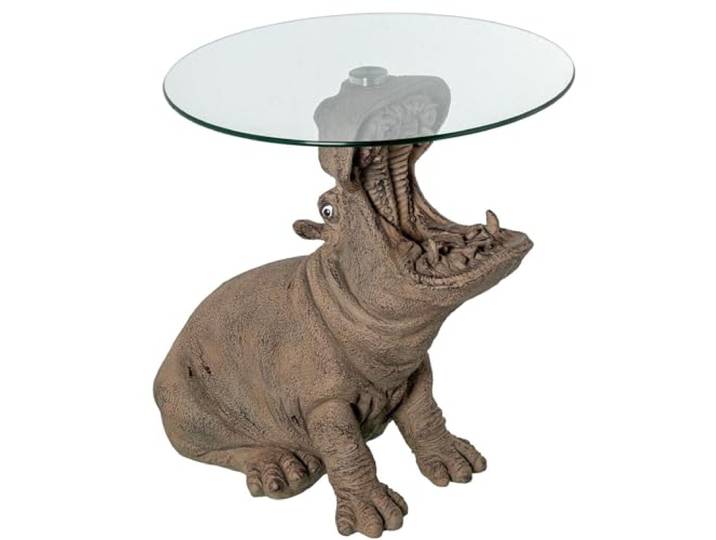 Beistelltisch mit Sockel aus Kunstharz und Glas, Braun und Transparent, 60 x 49 x 58 cm