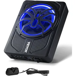VEVOR Untersitz Auto Subwoofer 440 W 254 mm schlanker Auto Subwoofer unter dem Sitz Subsystem mit eingebautem Verstärker, Hoch-/Niedrigpegel-Eingang und Lautstärkeregler für SUVs Lkws
