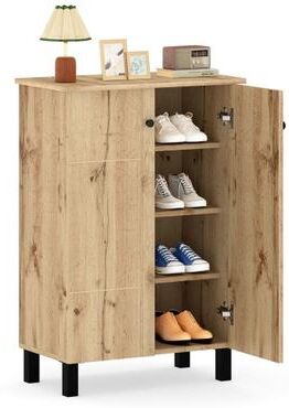Costway 4-Tier Shoe Organizer with Removable Shelves and 2 Doors-Natural
