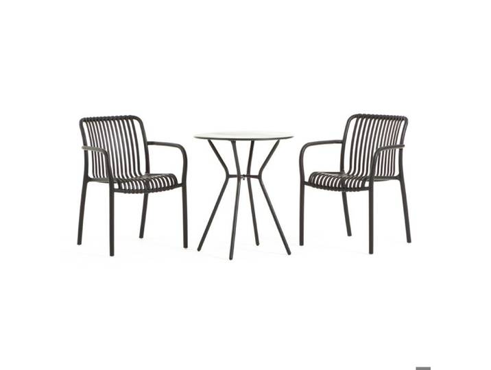 Salon de balcon - Nathan - Simona - 3 pièces - 2 chaises empilables - Table ronde 60 cm - Anthracite