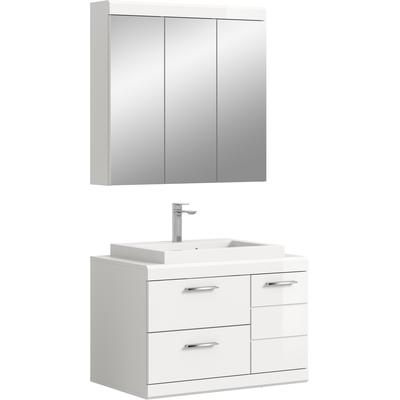 Badmöbel-Set WELLTIME "SIENA, 2-teilig, Waschtisch inkl. Waschbecken & Spiegelschrank", weiß (weiß, weiß hochglanz), B:80cm H:191cm T:50cm, Holzwerkstoff, MDF, Spiegelglas, Kastenmöbel-Sets, Badmöbel-Set, Badmöbel, Kombination, Badezimmer, Badset,...