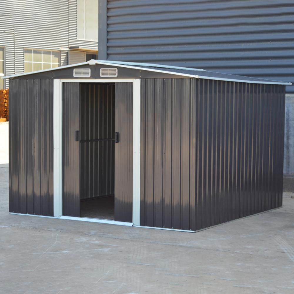 Garden Sanctuary Charcoal Black Garden Storage 8 ft. W + 8 ft. D Metal Tool Shed Black 247cm W X 247cm D X 178cm H
