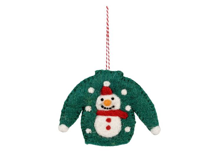 Weihnachtsanhänger Pullover mit Schneemann-Motiv