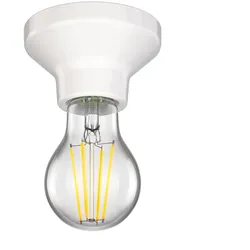 ledscom.de E27 Porzellan Deckenleuchte Elektra rund weiß 90mm + LED Lampe 6,9W 3-Stufen Dimmen: max. 1020lm