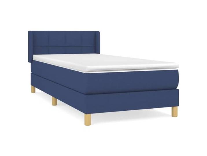 PUGYNBK Boxspringbett mit Matratze, Stoff, Blau, 100 x 200 cm Verstellbares Kopfteil, Taschenfederkerne, mittlere Festigkeit, weicher Schutz