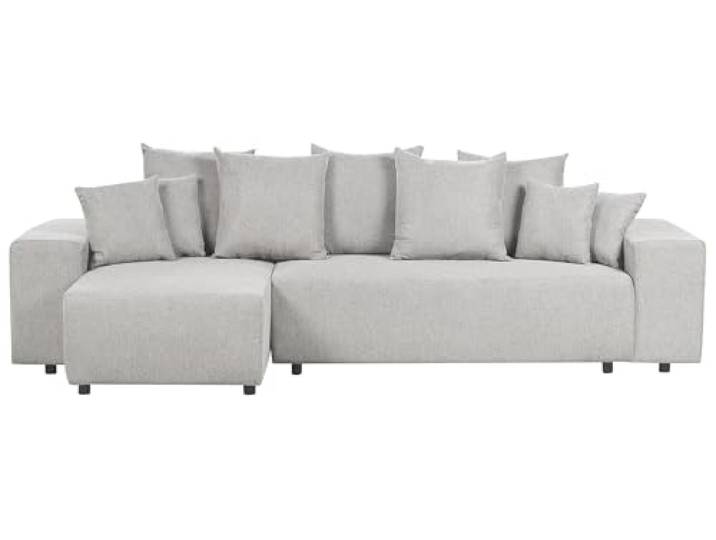 Beliani Eckschlafsofa 3-Sitzer Hellgrau Stoff L-förmig Ecksofa Grau, Für 3 Personen, Gerade, Schaumstoff-Füllung, Elastische Gurtbänder, Sitzhöhe 42 cm, Mit Stauraum, Mit Schlaffunktion